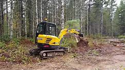 Sany sy35u mini excavator review and pushing over trees.