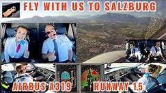 SALZBURG (SZG) | Sightseeing approach and landing on runway 15 | Airbus A319 pilots + cockpit views