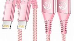 Aioneus iPhone Charger 6ft 2Pack, Apple Certified USB A to Lightning Cable Nylon Braided Phone Charger Cord Fast Charging for iPhone 14 13 12 11 Pro Xr Xs Max 10 8 7Plus 6 SE -Pink