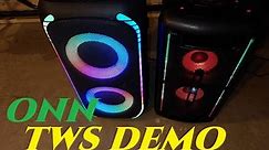 ONN Large Party Speaker Gen. 2 & 1 🔉 🔉 How To Do TWS & TWS Sound Demo. Bluetooth Speakers in Garage