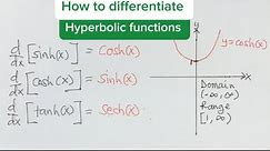 Derivatives of hyperbolic functions, derivatives of inverse hyperbolic functions