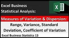 Excel Statistical Analysis 13: Range, Variance, Standard Deviation, Coefficient of Variation