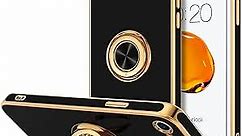 Hython Case for iPhone SE 2022, iPhone SE 2020, iPhone 7 Case, iPhone 8 Case with Ring Holder Stand Magnetic Kickstand, Plating Rose Gold Soft TPU Bumper Camera Protection Shockproof Phone Cases-Black