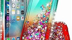 iPhone 6S Case, iPhone 6 Case with Tempered Glass Screen Protector for Girls Women Kids, NageBee Glitter Liquid Sparkle Bling Floating Waterfall Diamond Christmas Cute Case -Teal/Candy