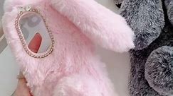 Furry Bunny Phone Case for iPhone XR, Fashion Protective Phone Shell for Girls, White Fluffy Faux Fur Animal Rabbit Phone Case Thin Clear Protective Plush Cover for Apple iPhone XR