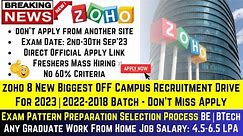 Zoho Biggest OFF Campus Recruitment Drive 2023 | 2022-2018 Batch Direct Hiring 8 New Roles Exam Date
