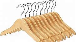 Nature Smile Kids Baby Children Toddler Wooden Shirt Coat Hangers with Notches and Anti-Rust Chrome Hook Pack of 10 (Natural)