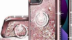 Silverback for iPhone 14 Plus Case, Moving Liquid Holographic Sparkle Glitter Case with Kickstand, Girls Women Bling Diamond Ring Slim Protective Case for Apple iPhone 14 Plus 6.7''- Rose Gold