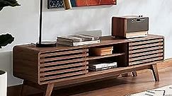mopio Ensley 59” Walnut TV Stand, Mid Century Modern TV Stand for 55/60/65 inch TV, Farmhouse TV Stand, Entertainment Center with Storage, Television Stands, TV Console, Media Console for Living Room