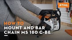 STIHL MS 180 C-BE | How to mount and bar the chain, tension the saw chain | Instruction