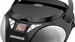 Magnavox MD6924 Portable Top Loading CD Boombox with AM/FM Stereo Radio in Black | CD-R/CD-RW Compatible | LED Display | AUX Port Supported | Programmable CD Player |