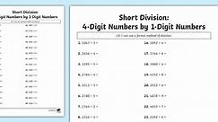 Short Division of 4 Digit Numbers Worksheet