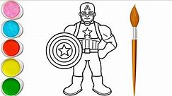Captain America Drawing, Painting and Coloring for Kids, Toddlers | Draw Captain America for Kids