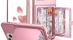 WeLoveCase for Cute iPhone 13 Pro Max Case for Women with Credit Card Holder & Hidden Mirror, Two Layer Shockproof Heavy Duty Protection Cover Protective Wallet Case for iPhone 13 Pro Max Pink