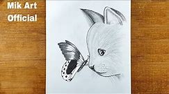 How To Draw Cat with Butterfly Drawing Tutorial Pencil Sketch Of Cat with Butterfly #MikArtOfficial