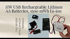 HW USB Rechargeable Lithium AA Batteries, 1500 mWh Li-ion 1.5V, 1000+ Cycles 4 Packs, Full Review