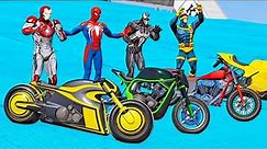 CORRIDA DE MOTOS COM HOMEM ARANHA e HERÓIS EM DUPLA | SPIDER-MAN CHALLENGE WITH MOTORCYCLES - GTA V