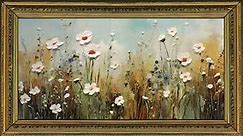 Art Screensaver for TV - Framed White Flowers, Impasto Oil Painting