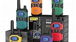 Topsung Walkie Talkies 6 Pack Rechargeable Walkie-Talkies for Adults Long Range Distance FRS 2 Way Radios Walkie Talkies Work Hunting Walkie Talkies with Headsets NOAA 2xUSB Charger 6x4500mAh Battery