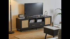 JanflyHome Rattan TV Stand, with RGB Light & Charging Station, Installation Video