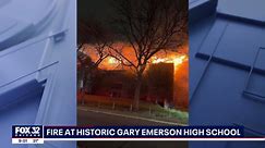Massive flames rip through former Emerson High School in northwest Indiana