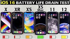 iOS 16 Battery Life DRAIN Test 🔋- iPhone X vs XR vs XS vs XS Max vs 11 vs 12 iOS 16 Battery Test🪫