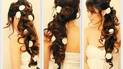 ★ ELEGANT SIDE-SWEPT CURLS WEDDING PROM HAIRSTYLES TUTORIAL | CURLY BRIDAL UPDO FOR LONG HAIR