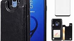 NKECXKJ Design for Samsung Galaxy S9 Plus/S9+ Wallet Case,PU Leather Phone Cases with Screen Protector Card Holder,Stand Flip Shockproof Flip Protective Cover for Glaxay S9+ 9S Men 6.2 inch Black