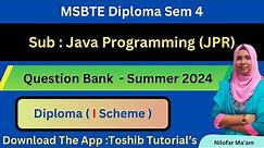 MSBTE | Java Programming Question Bank | JPR | Toshib Tutorial’s