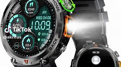Military Smart Watch for Men (Call Receive/Dial) with LED Flashlight, 1.45