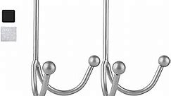 HFHOME 2Packs Over The Door Double Hanger Hooks, Metal Twin Hooks Organizer for Hanging Coats, Hats, Robes, Towels- Silver