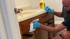 Save this post so you can paint your bathroom vanity without needing any fancy tools! Step 1: Disassemble / clean. Paint won’t stick to dirt 🧽 Step 2: Sand with 120 grit, then 220 grit sandpaper on wood cabinets. If you have a plastic cabinet you might not need to sand this much, or could just use liquid sandpaper. Step 3: Prime with a stain blocking primer, or if you have plastic cabinets use a shellac based primer. Step 4: After the primer on some wood cabinets things will start to feel fuzzy