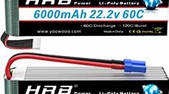 HRB 6S 6000mAh Lipo Battery EC5 60C 22.2V RC Lipo Battery Compatible with RC Helicopter Airplane Car Boat Truck (2packs)