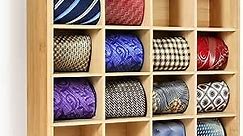 Tie Rack Wall Mounted Tie Box,Tie Organizer Tie Display Racks for Wall, Bamboo Tie Storage Tie Organizer for Men Tie Holder Wall Mount(Storage 16 Ties, Yellow)