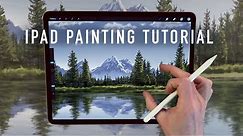 IPAD PAINTING TUTORIAL - Mountain and tree landscape art in Procreate
