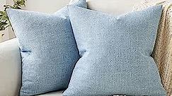 MIULEE Pack of 2 Decorative Linen Burlap Pillow Cover Square Solid Spring Throw Cushion Case for Sofa Car Couch 18x18 Inch Light Blue