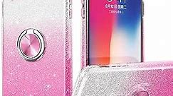 PeeTep iPhone Xs Max Case, Slim Glitter Sparkly Case with 360°Ring Holder Kickstand Magnetic Car Mount Shock-Absorbent Protective Durable Cover for iPhone Xs Max 6.5" for Girls Women,Pink