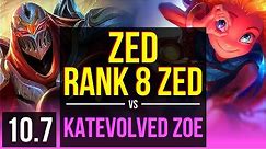 ZED vs KatEvolved ZOE (MID) | 2.0M mastery points, Rank 8 Zed, 1200+ games | NA Challenger | v10.7