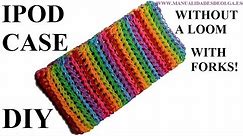 How to make IPOD CASE with 2 forks, rainbow loom bands easy, tutorial diy iphone case rubber bands