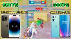 iPhone 14 Pro Max vs One Plus CE 2 Bgmi Test | 90FPS vs 60FPS | 1v1 Challenge Bgmi | 1v1 TDM Mach