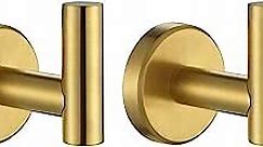 JQK Bathroom Towel Hook Brushed Gold, Brass Coat Robe Clothes Hook for Bathroom Kitchen Garage Wall Mounted (Pack of 2), SUS 304 Stainless Steel 0.8mm, TH100-BG-P2