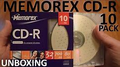 Unboxing Memorex CD-R 10 Pack Recordable Compact Discs In Slim Cases