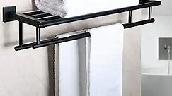 Alise Towel Rack for Bathroom and Lavatory,24 Inch Tower Holder Towel Hanger with Double Towel Bars for Bath Wall,Wall Mount SUS304 Stainless Steel Tower Shelf Matte Black,GZ8000-B