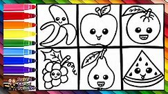 Rysowanie i Kolorowanie Uroczych Owoców 🍎🍌🍊🍐🍇🍉🌈 Rysunki dla Dzieci