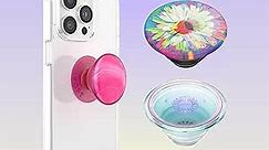 PopSockets Playful in Pink Phone Grip Bundle, Includes 1 PopGrip and 2 PopTops - Pink Agate Grip, Frenetic Flower PopTop, Opalescent Clear PopTop