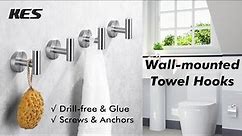 How to install a towel hook with drill-free or screw options? | KES