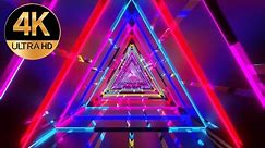10 Hour 4k TV Multi triangle metallic Neon tunnel Abstract background video loop, no copyright,