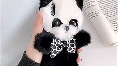 for iPhone 11 Panda Case Soft Fur 3D Handmade Fluffy Furry Cartoon Cute Panda Stylish Bowknot Plush Cover Case for Kids Girls Lovely Funny Warm Fuzzy Hairy Slim Fit Shell for iPhone 11 Case Black