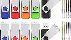 USB Flash Drive 4GB 10 Pack, Wooolken USB 2.0 Memory Stick with Lanyards Swivel Thumb Drives Bulk Multi Pack USB Drive Pendrive Jump Zip Drive(Mixed Colors: Black Red Blue Orange Green)