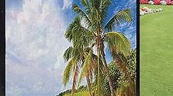 Exotic Blue Window Film Decorative Window Film,Summer Paradise Scene in Florida Keys USA with Palm Trees Clear Sky and Clouds Window Film Decorative Static Cling Window Film,Multicolor 24" x 36"